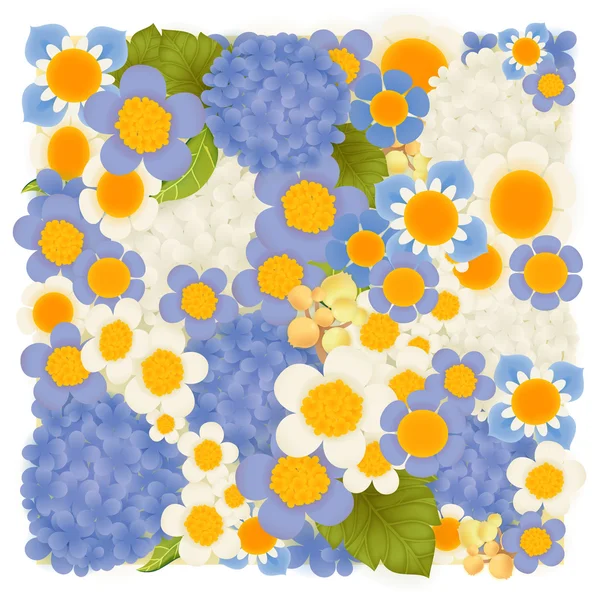 Hydrangea, periwinkle, jacinto fondo floral azul — Archivo Imágenes Vectoriales