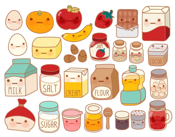 Verzameling van mooie taart ingrediënt pictogram, schattig ei, schattig — Stockvector