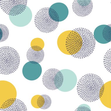 Soyut geometrik Çember Deseni. Sarı ve Teal Noktalarında kusursuz bir arkaplan
