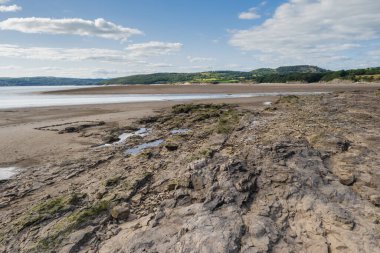 Arka planda Arnside Düğümü ile sıcak bir yaz gününde Silverdale 'de Lancashire sahilinde yürümek