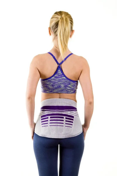 Woman Wearing Lower Back Support Brace — 스톡 사진