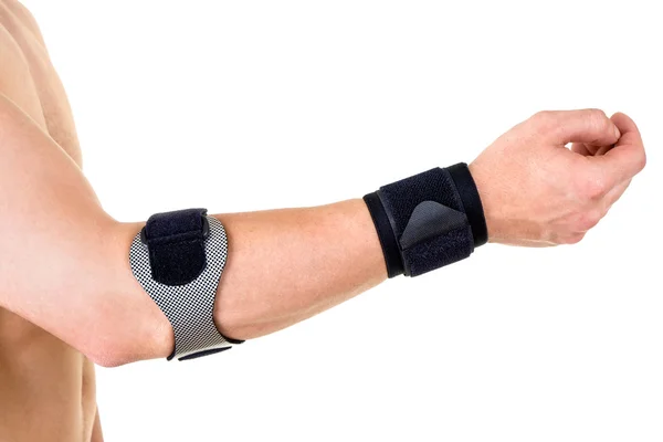 Man Wearing Wrist and Elbow Braces — Stok Foto