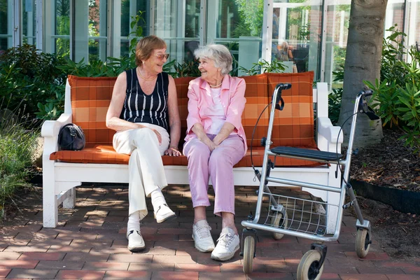 Ältere Freunde plaudern — Stockfoto