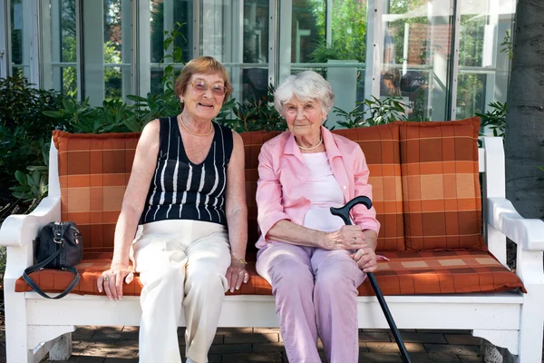 Elderly friends chatting — Stock Photo, Image