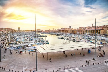 Marseille Vieux Port, Marsilya, Provence, Fransa ile panoramik cityscape