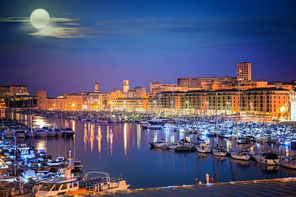 Hamnen i Marseille på natten, Provence, Frankrike — Stockfoto