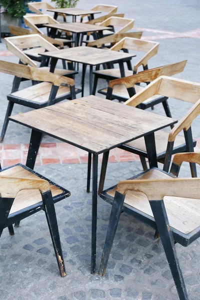 Wood Table Europe Outdoor Cafe — Stock Photo, Image