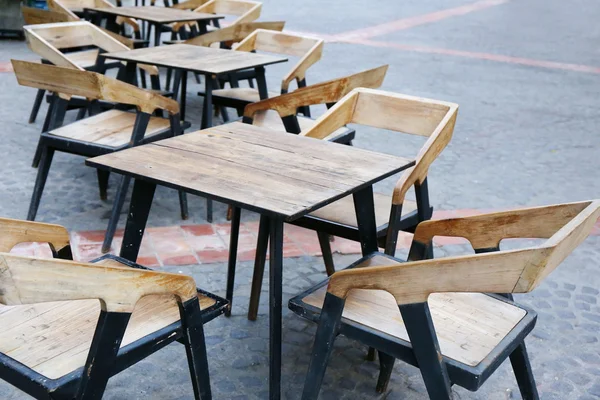 Wood Table Europe Outdoor Cafe — Stock Photo, Image