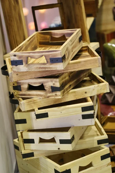 Empty Wood Tray Box Stack — ストック写真