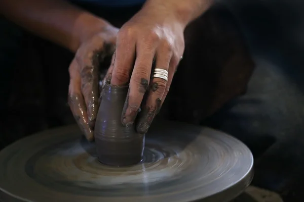 Hands Working Pottery Wheel — Stock Photo, Image