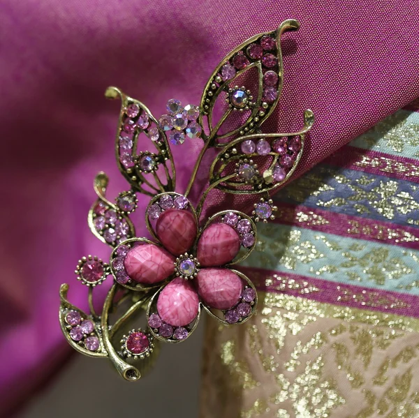 Classic Gems Brooch Thai Silk Fabric — Stock Photo, Image
