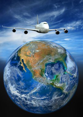 Nasa tarafından döşenmiş elementler de dahil olmak üzere, uçak dünyanın üzerinde uçuyor.