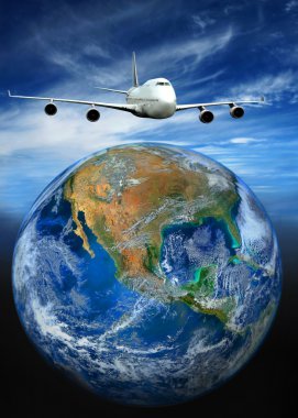 Nasa tarafından döşenmiş elementler de dahil olmak üzere, uçak dünyanın üzerinde uçuyor.