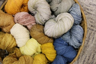 colorful cotton thread in basket