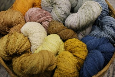 colorful cotton thread in basket