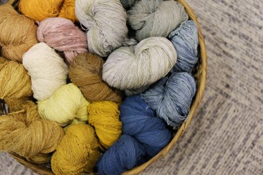 colorful cotton thread in basket