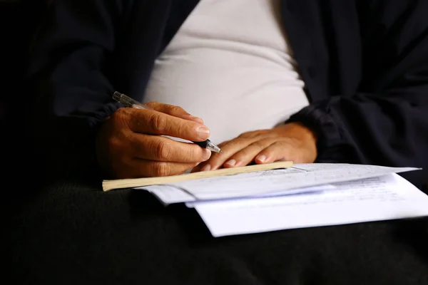Man Write Pen Document Paper — Stock Photo, Image