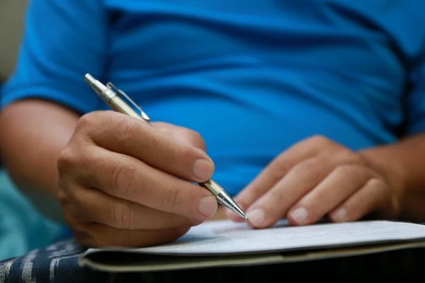 Man Write Pen Document Paper — Stock Photo, Image