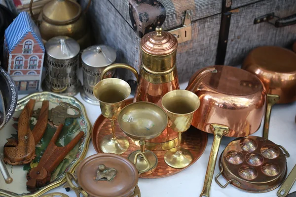 Classic Copper Kitchenware Set Table — Stock Photo, Image