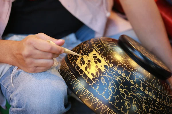 Mão Pintar Cor Ouro Tigela Tailândia Artesanato Mão — Fotografia de Stock