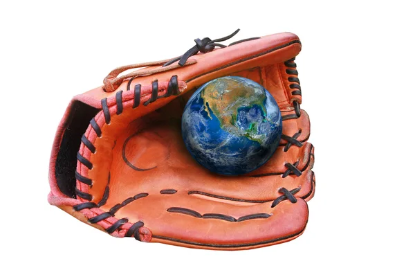 Honkbal Handschoenen Bal Aarde Teken Met Inbegrip Van Elementen Die — Stockfoto