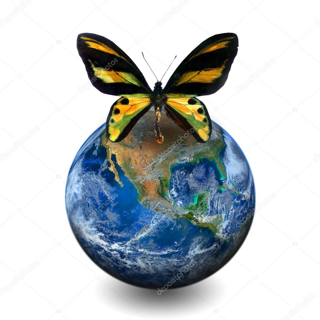 Earth planet with butterfly, including elements furnished by NASA.