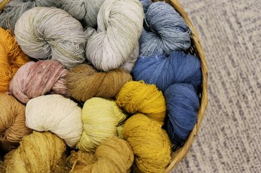 colorful cotton thread in basket