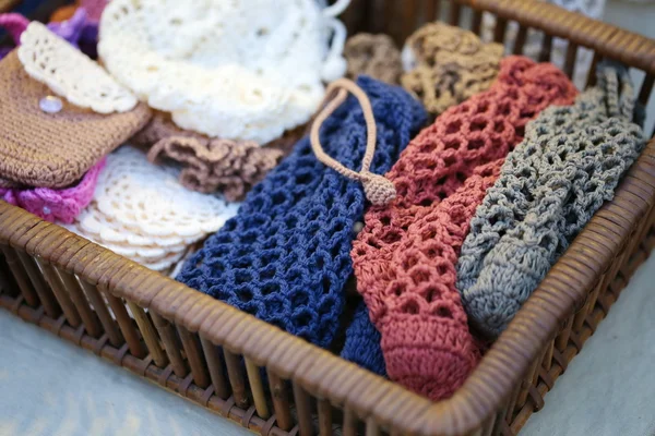 Colorful Fabric Knitting Basket — Stock Photo, Image