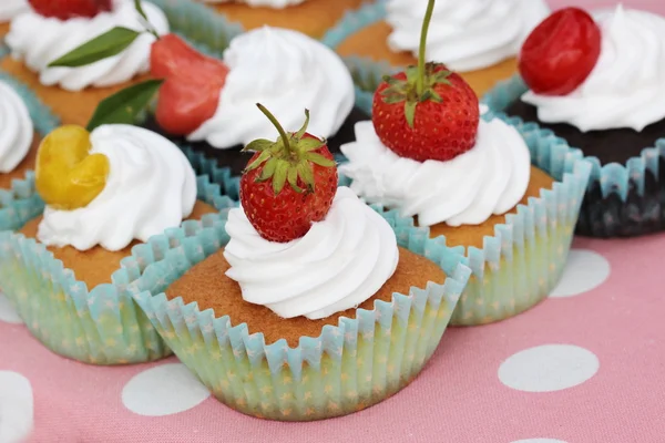 Strawberry on chocolate cake outdoor, wedding cake — Stock Photo, Image