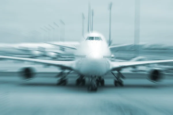 Motion Blurred Airplane Runway Monotone Background — Stock Photo, Image