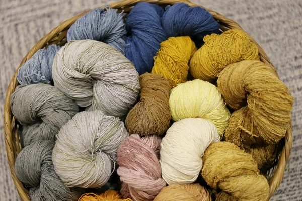 Colorful Cotton Thread Basket Royaltyfria Stockfoton