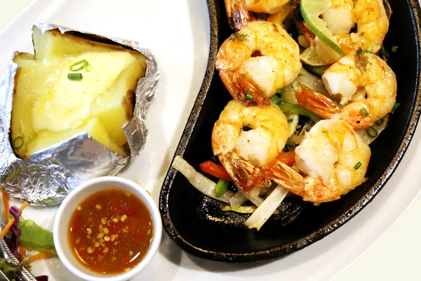 Shrimp Steak Plate Potato Stock Image