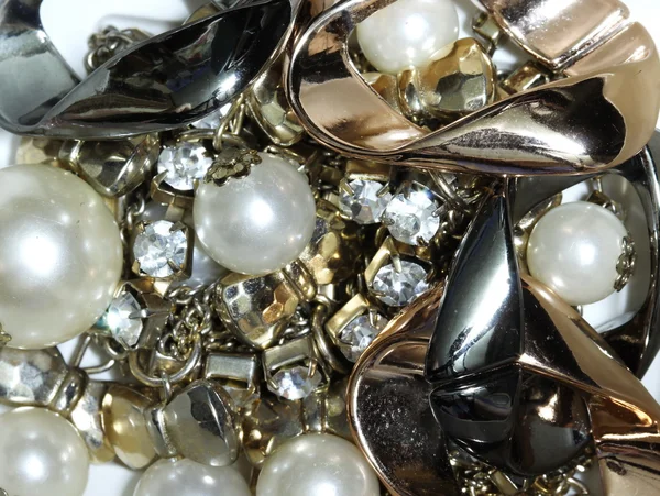 Macro gold bead ,golden ball and pearl — Stock Photo, Image