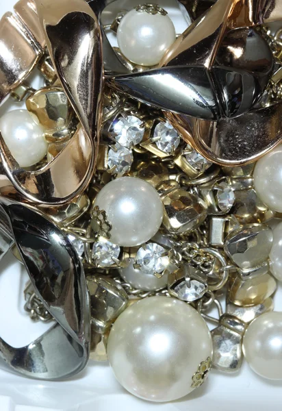 Macro gold bead ,golden ball and pearl — Stock Photo, Image