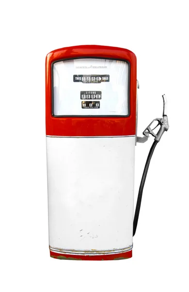 Red vintage gasoline pump over white background — Stock Photo, Image