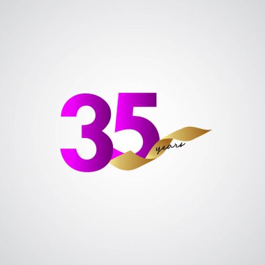 35 Yıl Yıldönümü Kurdelesi Kutlama Şablonu Tasarım Çizimi