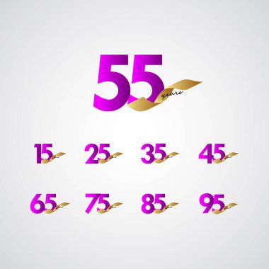 55 Yıl Yıldönümü Kurdelesi Kutlama Şablonu Tasarım Çizimi