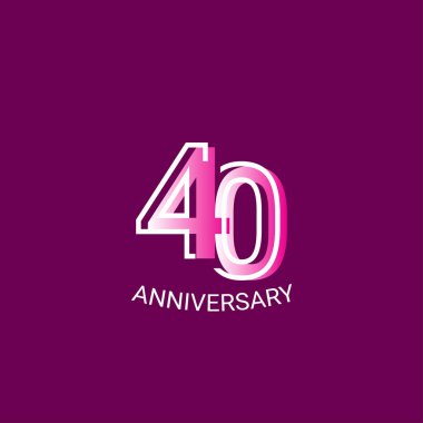 40 Yıl Yıldönümü Kutlaması Mor Çizgi Şablonu Tasarım Çizimi
