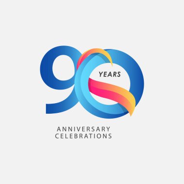 90 Yıl Yıldönümü Kutlamaları Mavi Gradyan Vektör Şablonu Çizimi