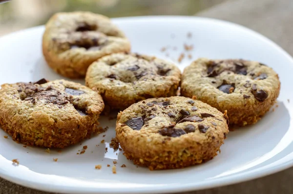 Oatmeal Muffins Chocolate Chips White Plate — Stock Photo, Image