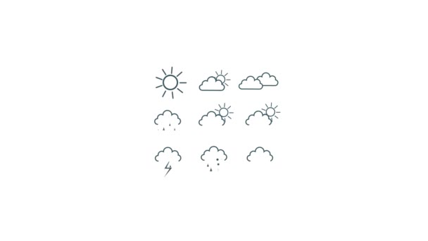 Collection Weather Related Icons Animation Isolated White Background — Stock Video