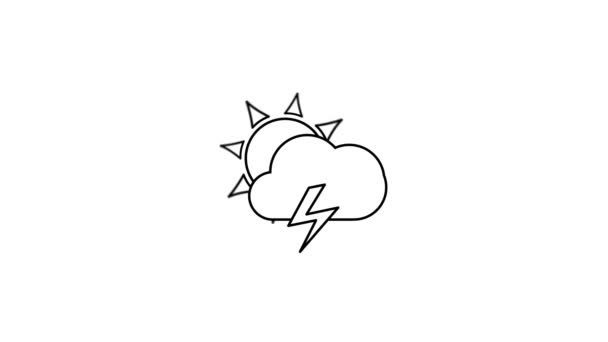 Animation Rotating Sun Cloud Lightning Isolated White Background — Stock Video
