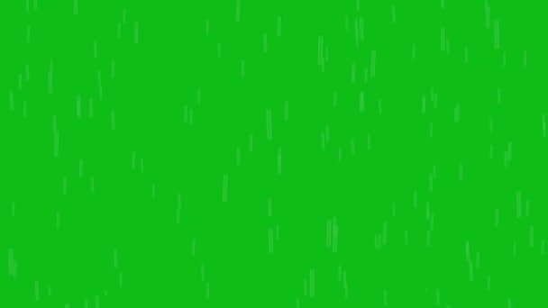 Animación Gotas Lluvia Cayendo Del Cielo Aislado Sobre Fondo Verde — Vídeo de stock