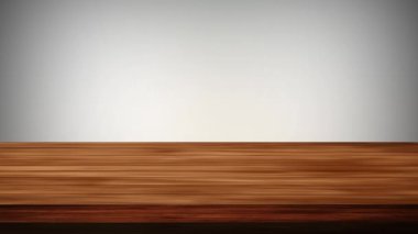 Açık gri ve açık kahverengi arka planda boş ahşap masa. Işık ve sızıntı etkisi. HD görüntüler