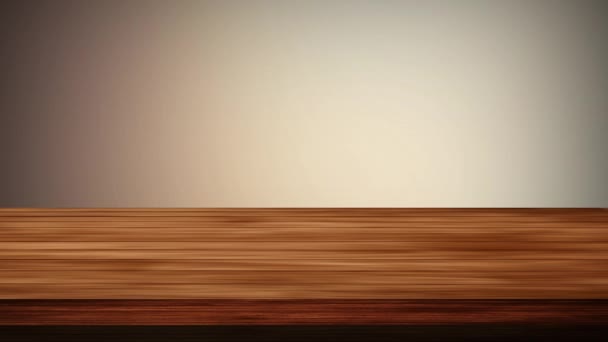 Empty Wooden Board Table Front Light Brown Background Light Leak — Stock Video