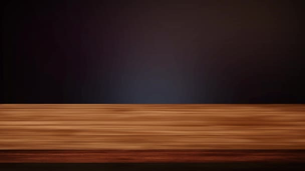 Пустой Деревянный Стол Перед Мерцающим Многоцветным Фоном Эффект Свечения Утечки — стоковое видео