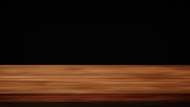 Pusty Drewniany Stół Przed Migoczącym Ciemnozielonym Czarno Zielonym Tle Efekt — Wideo stockowe