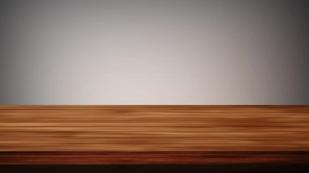 Пустой Деревянный Стол Перед Мерцающим Светло Коричневым Черно Серым Фоном — стоковое видео