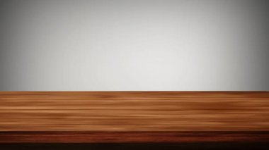 Siyah gri ve siyah arkaplanın önündeki boş ahşap masa. Işık ve sızıntı etkisi. HD görüntüler