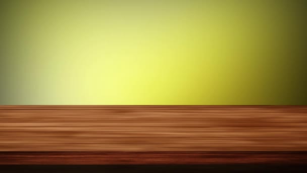 空荡荡的木板桌子 在蓝绿色的背景前 光和漏的效果 Hd镜头 — 图库视频影像